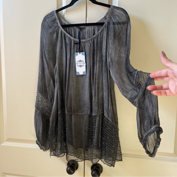NWT Tempo Paris boho gray lace details tunic blouse size XL - Picture 5 of 11